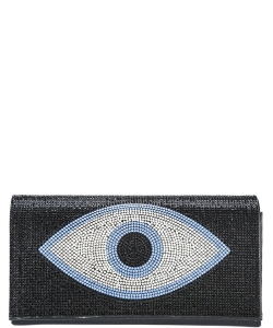 Ladies Rhinestone EYE Theme Clutch Handbag HBG-104684 BLACK